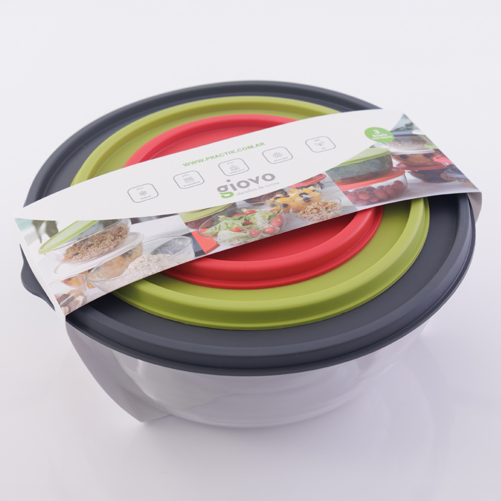 Set 3 Bowls Giovo con tapa – 300 / 750 / 1500 cc